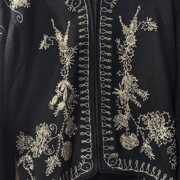 All Week Long Black Beaded Cardigan Sweater Women’s Medium - Picture 2 of 10